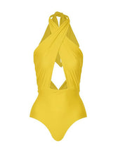 Load image into Gallery viewer, Yellow Hollow Out One Piece With Bathing Suit Wrap Skirt