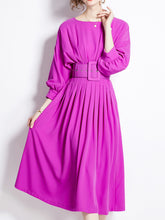 Load image into Gallery viewer, Green Dolman Sleeve High Waist Swing Party Dress With Belt