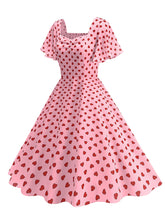 Load image into Gallery viewer, Pink Square Neck Sweet Heart Swing 1950S Vintage Dress