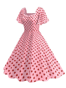 Pink Square Neck Sweet Heart Swing 1950S Vintage Dress