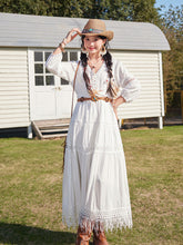 Load image into Gallery viewer, Bohemian White Long-sleeved Cotton Tassel Maxi Dress with Suede Embroidered Vest Boho Suit