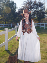 Load image into Gallery viewer, Bohemian White Long-sleeved Cotton Maxi Dress with Suede Embroidered Vest Boho Suit