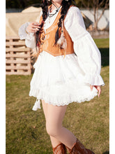 Load image into Gallery viewer, Bohemian White Long-sleeved Ruffles Mini Dress with Suede Embroidered Vest Boho Suit