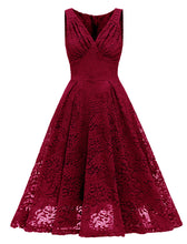 Load image into Gallery viewer, Solid Color Lace Sleeveless V Neck 50s Party Swing Dress