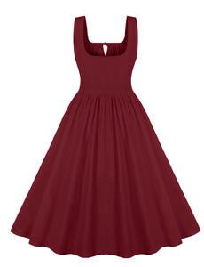 Solid Color Straps 1950S Retro Swing Dress