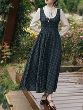 Load image into Gallery viewer, Dark Green Fake Two-piece Plaid Embroidered Swing Retro Dress