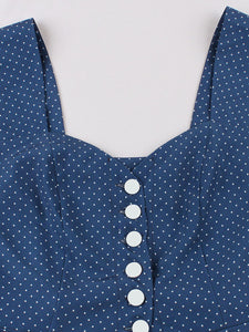 Navy Polka Dots Strap 1950s Vintage Swing Dress