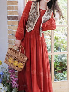 1970S Vintage Red Vintage Bohemian Dress and Vest Vintage Outfits