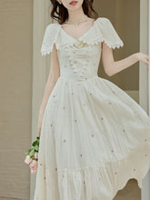 Load image into Gallery viewer, White V Neck Cape Sleeve Edwardian Revival Vintage Wedding Dress