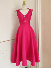 Load image into Gallery viewer, Rose Luxury Button V Neck High Waist Swing Party Dress With Pockets