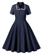 Load image into Gallery viewer, Rose Turn Down Collar Short Sleeve 1950S Vintage Dress