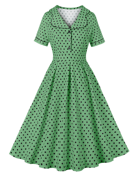 Green Sweet Polka Dots 1950S Vintage Swing Dress