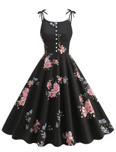 Load image into Gallery viewer, Baby Blue Floral Print Tie-up Spaghetti Straps 1950S Retro Swing Dress With Pockets