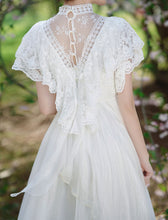 Load image into Gallery viewer, White Lace Pleat Edwardian Revival Vintage Wedding Dress
