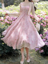 Load image into Gallery viewer, Pink Spaghetti Strap Sleeve 1950S Vintage Dress With Lace Cape