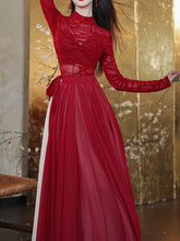 Load image into Gallery viewer, Red Romantic Ruffle Long Sleeve Vintage Maxi Swing Dress Prom Dress