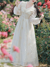 Load image into Gallery viewer, White V Neck Long Sleeved Embroidered Hollow Cotton Dress