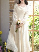 Load image into Gallery viewer, White Jacquard Pearl Chain Pleated Vintage Princess Dress