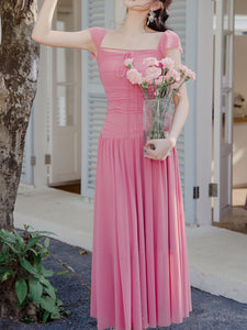 Sweet Pink Square Collar Balletcore Dress