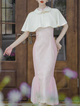 Load image into Gallery viewer, Pink Cheongsam Fishtail Maxi Dress Prom Dress With White Cape