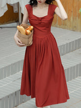 Load image into Gallery viewer, Red Handmade Flowers Audrey Hepburn Inspired Vintage Dress