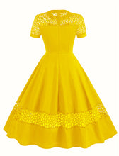 Load image into Gallery viewer, Yellow Semi Mesh Lace Short Sleeve 50S Swing Dress