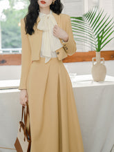 Load image into Gallery viewer, 3PS Bowknot Collar Shirt and Yellow 1950S Vintage Coat With Swing Skirt Suit