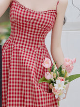 Load image into Gallery viewer, 2PS Red Plaid Spaghetti Strap Dress With White Shawl Dress Suit