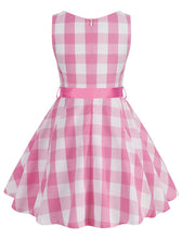 Load image into Gallery viewer, Kids Little Girls&#39; Dress Pink And White Plaid  Barbie Retro Swing Dress