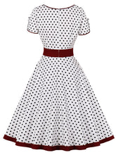 Load image into Gallery viewer, White Polka Dots  Square Collar Puff Sleeve 1950S Vintage Swing Dress