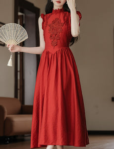 1950S Red Lace Classic Vintage Summer Swing Dress