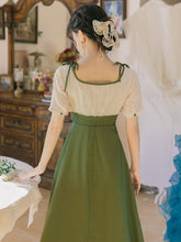 Load image into Gallery viewer, Apricot And Green Square Neck Short Sleeve Vintage 1950S Dress With Shawl