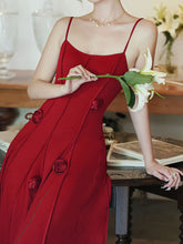 Load image into Gallery viewer, Red Rose Handmade Flower Spaghetti Strap Swing Engagement Party Dress