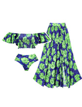 Load image into Gallery viewer, Green Leaf Print Off Shoulder One Piece With Bathing Swing Suit