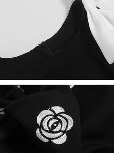 Black Bow Collar Embroidered Rose 1950S Vintage Dress