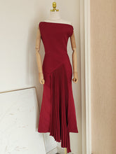 Load image into Gallery viewer, Burgundy Pleated Off-shoulder Maxi Dress