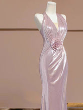 Load image into Gallery viewer, Pink Pleated V Neck Retro Fishtail Dress With Shawl