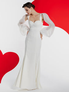 White Long Sleeve Wedding Mermaid Dress