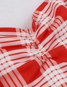 Red And White Plaid Straps Bow Retro Swing Dress