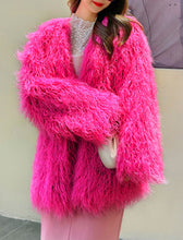 Load image into Gallery viewer, Green Faux Fur Long Sleeve Lambswool Coat Women Winter Coat