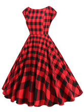 Load image into Gallery viewer, 1950s Crew Neck Plaid Cap Sleeve Vintage Swing Dress