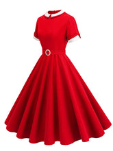 Load image into Gallery viewer, 1950s Blue Peter Pan Collar Cap Sleeve Vintage Swing Dress