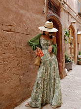 Load image into Gallery viewer, Green Bohemian Floral Print Chiffon Maxi Dress Prom Dress With Cardigan