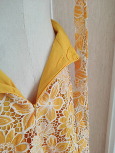 Yellow Lace Flower Halter Backless Swing Dress