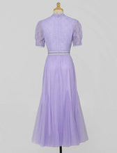 Load image into Gallery viewer, Lilac Flower Embroidery Crew Neck 1950S Barbie Party Dress