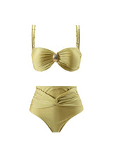 Load image into Gallery viewer, Yellow Strap Two Pieces With Bathing Suit Ruffles Wrap Skirt