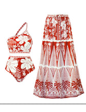 Load image into Gallery viewer, One Shoulder Two Piece Floral Print Swimsuit With Bathing Suit Swing Skirt