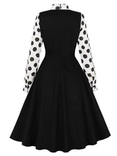 Load image into Gallery viewer, Black And White Polka Dots Bow Collar 1950s Vintage Swing Dress