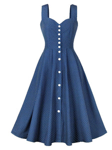 Navy Polka Dots Strap 1950s Vintage Swing Dress