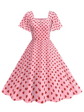 Load image into Gallery viewer, Pink Square Neck Sweet Heart Swing 1950S Vintage Dress